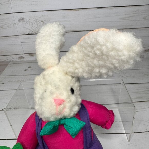 Vtg Nylon Easter Bunny Rabbit with Carrot 9" Purple Pink Plush Stuffed Animal - Picture 2 of 6